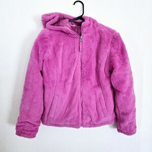 Girls SO Reversible Hooded Faux-Fur Pink Tie Dye Jacket 14-16